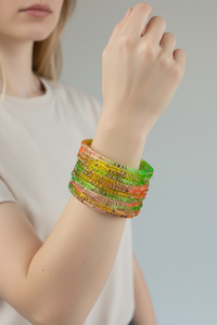 Ensemble de bracelets en verre multicolores de qualité supérieure, imitation perle tendance plaquée or, bijoux de mariage pour mariée, exportation mondiale - Product Image 2