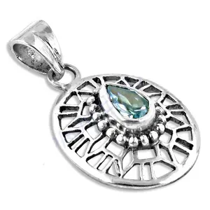 Colgante de Topacio Azul en Plata 925 para Mujer, Chapado en Rodio con Oro Rosa y Platino, Cadena Geométrica, Gema con Corte Princesa - Product Image 2