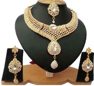 ชุดเครื่องประดับงานแต่งงานสีม่วง วินเทจ คริสตัล ไรน์สโตน เซอร์คอน ไข่มุกเทียม รูปดอกไม้ โลหะผสม สร้อยคอ ต่างหู ที่คาดผม สีทอง - Product Image 1