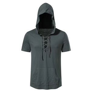 Sweat-shirt décontracté pour homme, nouveau modèle d'été, en tricot uni, 100% coton, écologique, col rond, coupe classique, manches courtes, pour le fitness - Product Image 1