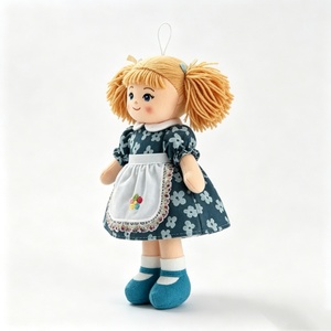 customized Soft Fabric Girl Plush Ornament,Mini Hanging Blonde Pigtail Rag <b>Doll</b>,Navy Floral Dress Apron Cloth <b>Doll</b> Pendant Kid - Product Image 1