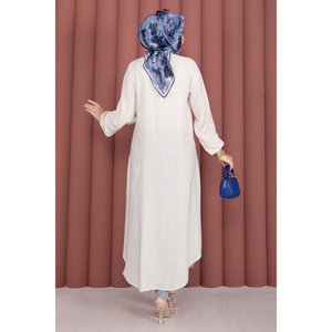 Túnica de Lino Crema para Mujer, con Botones, Diseño Holgado para Oficina, Temporada Primavera/Verano, Disponible en Talla XL - Product Image 5