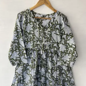 ชุดเดรสผ้าฝ้ายพิมพ์ลายเพสลีย์สำหรับผู้หญิง สไตล์หวานแบบเสื้อคลุม เหมาะสำหรับงานแต่งงาน เอวธรรมชาติ ซักได้ จำหน่ายจำนวนมาก - Product Image 2