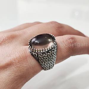 Anillo de Plata de Ley 925 para Hombre al por Mayor, con Cuarzo Ahumado Natural, Gema de Nacimiento de Abril, Todas las Tallas, Joyería Pesada para Boda - Product Image 3