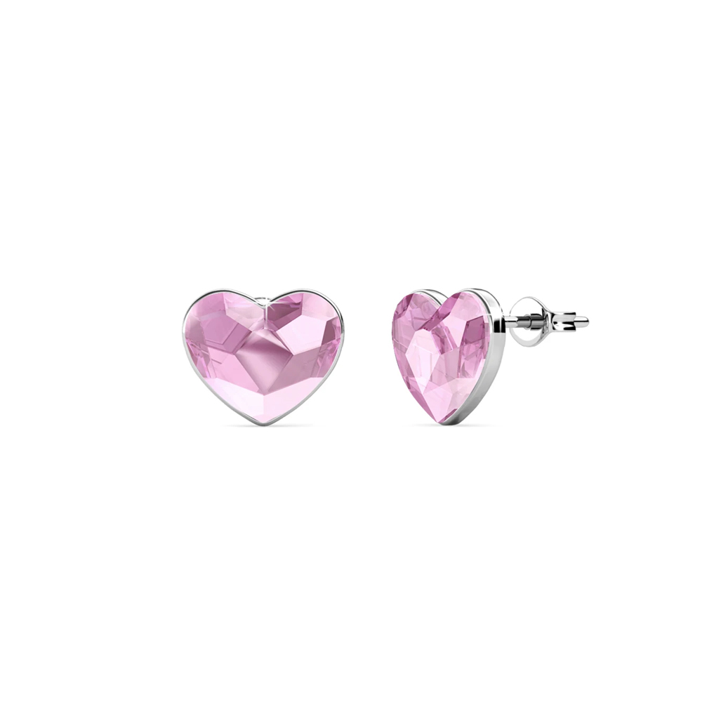 Brass With 18k WG Plated Light Pink Heart Crystal Stud Earrings