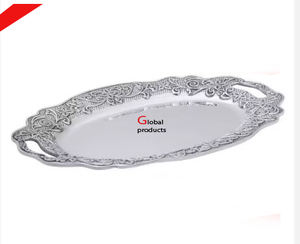 Bandeja de servicio de acero inoxidable de metal con acabado plateado de aspecto moderno para restaurante y bar de hotel - Product Image 4