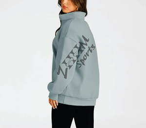 Sudaderas con capucha de manga larga para mujer OEM, sudaderas transpirables de invierno de alta calidad con media cremallera, parte delantera de tela de punto antiarrugas informal - Product Image 2