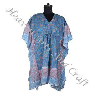 100% coton femmes vêtements de nuit main bloc imprimé caftan robe KFCS145 poids léger femmes décontracté Occasion porter des robes courtes Caftan - Product Image 6