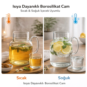 Ensemble de carafe en verre borosilicate avec tasse 1,5 L, résistant à la chaleur, design moderne avec poignée - Product Image 6