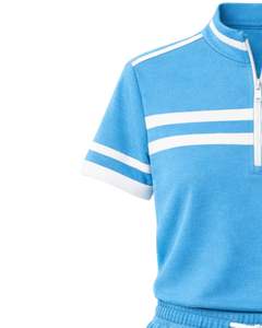 Conjunto Deportivo de Dos Piezas para Mujer, Camiseta Polo Azul Cielo con Cierre de Cremallera y Pantalones Cortos con Cordón, Ropa Deportiva para Gimnasio - Product Image 3