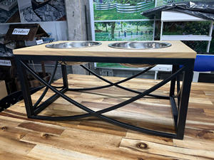 Mangeoire pour animaux de compagnie avec dessus en bois d'acacia, cadre en métal plaqué MDF, bols en acier inoxydable 22.4x12x10.6 po - Product Image 5