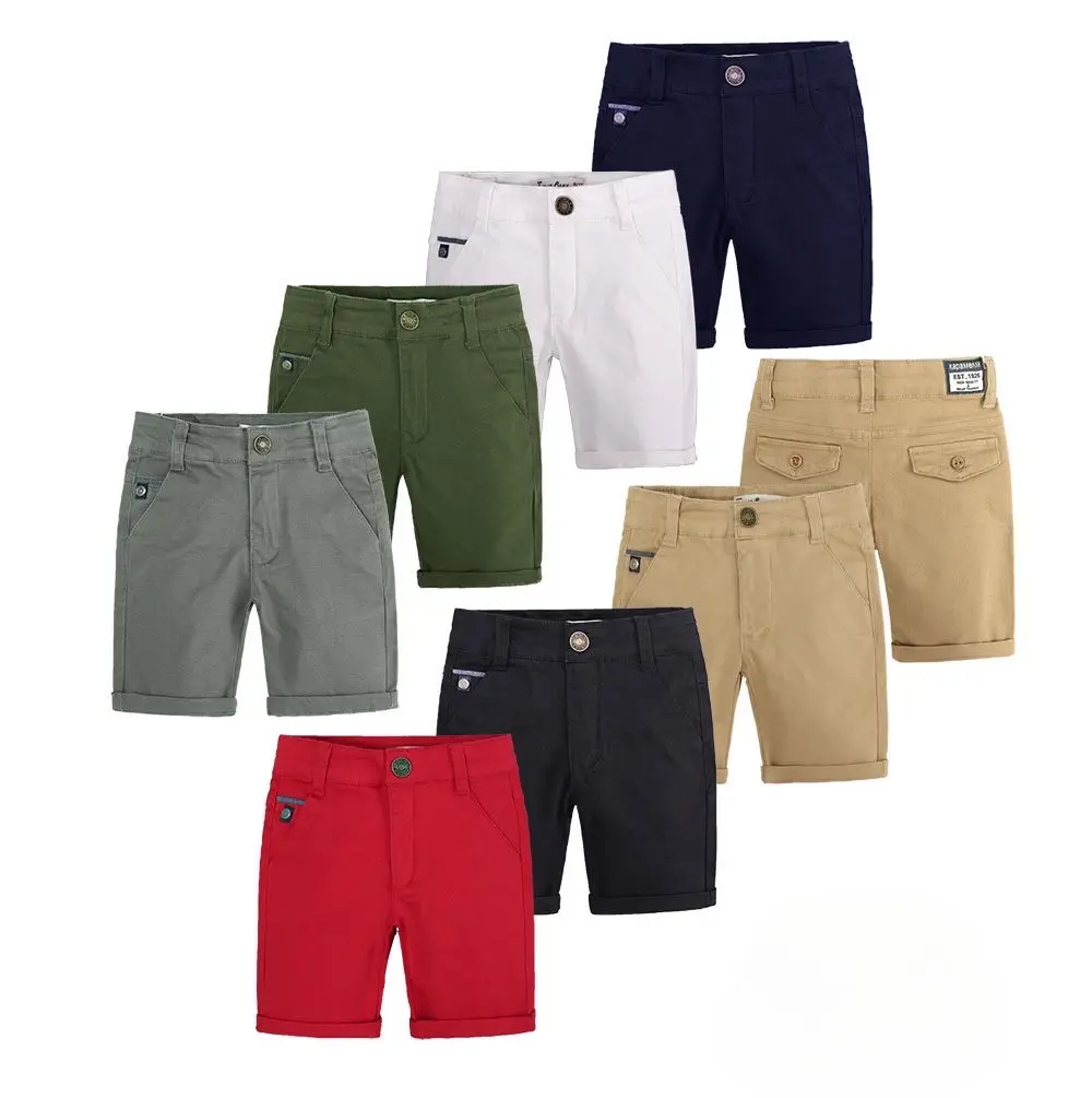 Junior Chàng Trai Bimbo Twill Bermuda Ngắn Bé Cậu Bé Bông Chino Có Thể Điều Chỉnh Eo Kéo Trên Trường Quần Short Cho Trẻ Em