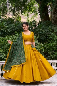 Navratri Special Collation Yellow color Lehenga Choli in Plain With <b>Gota</b> Patti work on Pure Cotton Fabric For Indian Womens Wear - Product Image 2