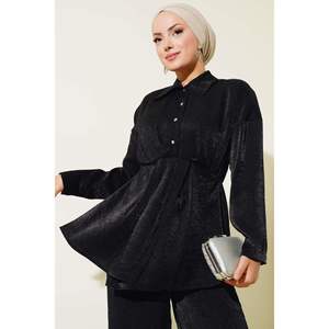 Ensemble 2 pièces brillant à moitié boutonné noir - Product Image 2