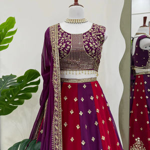 Lehenga Choli Dupatta de Georgette Sintética Pura, Largo hasta el Suelo, de Secado Rápido, con Bordado de Hilo de Secuencia, Venta Directa de Fábrica Neeta Creation - Product Image 1