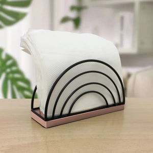 Hot selling metal round shape <b>napkin</b> <b>holder</b> With high quality wooden base for home table decor <b>napkin</b> stand at Low Prices - Product Image 1