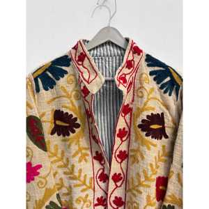 Chaqueta Floral de Satén de Algodón Tejido y Bordado a Mano, Cuello Mandarín, Manga Larga, Ropa de Abrigo de Primavera, Estilo Prairie Chic - Product Image 3