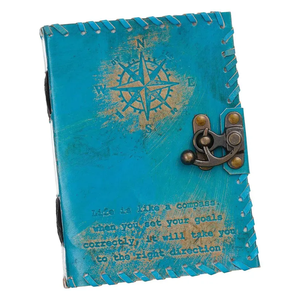 Handmade Turquoise Leather Hardcover <b>Journal</b> Hand Stitched Binding Compass Embossed Quote Diary Vintage <b>Writing</b> Gifts Acid-Free - Product Image 2