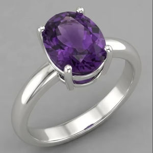 แหวนเงินแท้ 925 รูปไข่ประดับอเมทิสต์ งานแฮนด์เมด ดีไซน์มินิมอล สำหรับงานหมั้น งานแต่งงาน ของขวัญคริสเตียน ประดับเพชรแบบหนามเตย เหมาะสำหรับเดือนกุมภาพันธ์ - Product Image 1