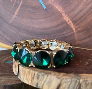 สร้อยข้อมือยืดพลอยเทียมสีเขียวมรกต925เงินสเตอร์ลิง14K ชุบทองแวววาวของขวัญเครื่องประดับสำหรับเธอ - Product Image 4