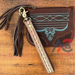 Porte-monnaie à pampilles en cuir suédé pour femmes avec bracelet d'outillage porte-cartes en cuir véritable occidental porte-clés portefeuilles - Product Image 1