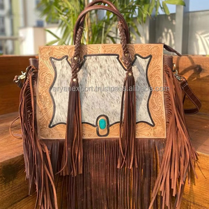 Nueva llegada diseñador occidental Tooled cuero de vaca flecos bolsas de moda de alta calidad de las mujeres grandes borla bolsas de compras - Product Image 2