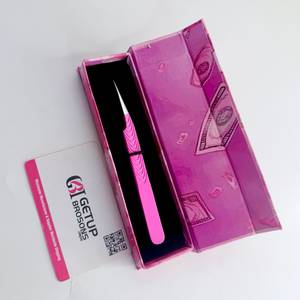 GETUP BROSONS Pince à épiler en acier inoxydable pour cils, pointe de précision, boîte rose, isolation, prise parfaite, 10 mm, extension de cils, personnalisable - Product Image 3
