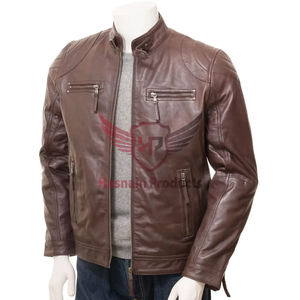 Chaqueta de motorista de cuero de oveja genuino marrón de alta calidad para hombre, elegante diseño de Motor Racer, costura de edredón Radial de sensación Ultra suave - Product Image 1