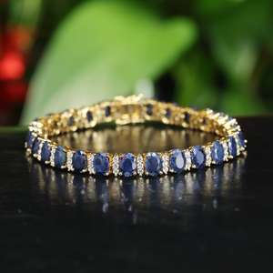 <b>Blue</b> <b>Sapphire</b> Tennis <b>Bracelet</b> 18K Yellow Gold Plated Tennis <b>Bracelet</b> Amazing <b>Blue</b> <b>Sapphire</b> <b>Bracelet</b> Anniversary Gift <b>Bracelet</b> - Product Image 1