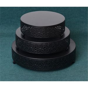 Support à gâteau rond en métal doré moderne avec bordure décorative en dentelle, lot de 3, présentoir à dessert empilable pour boulangerie et décoration intérieure - Product Image 2