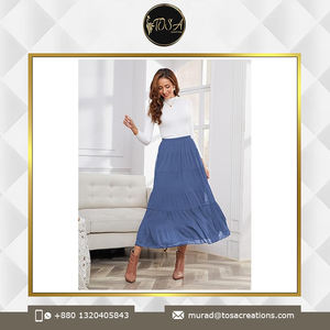 <b>Women's</b> Casual Floor-Length <b>Skirts</b> 100% Polyester with Natural Waistline Breathable for Autumn Spring Summer Season - Product Image 2