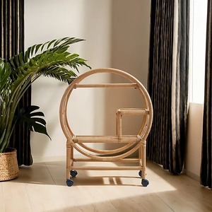Carrito de Bar Circular de Ratán Único en Oferta, Diseño de Carrito de Servicio, Muebles Sostenibles al por Mayor para Hoteles, Bares y Restaurantes - Product Image 3