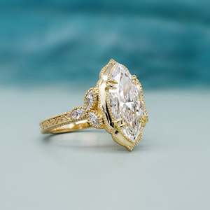 IGI Certified Vintage Marquise Engagement <b>Ring</b> Double Prong <b>Diamond</b> <b>Ring</b> with Side Stones - Product Image 4