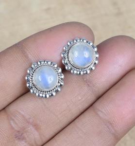 Bijoux à la mode cadeau parfait pour les amoureux 925 argent Sterling massif bleu feu pierre de lune pierres précieuses boucles d'oreilles pour femmes - Product Image 5