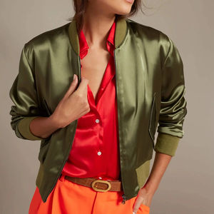 Chaqueta de satén transpirable para mujer con botones y rayas, estilo Letterman, precio de fábrica - Product Image 4