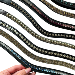 Bandas de Cuero con Cristales de Alta Calidad para Caballos, Hechas a Mano, con Pedrería Curva, Diseño Personalizado, Accesorios para Bridas Ecuestres, Entrenamiento de Caballos - Product Image 3
