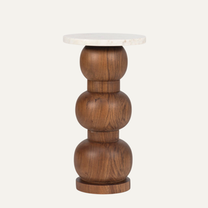 Table d'appoint moderne avec plateau en marbre et base en bois massif – Meubles de salon scandinaves - Product Image 1