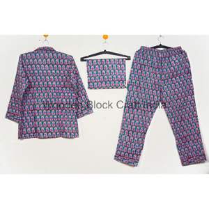 ชุดนอนผ้าฝ้ายพิมพ์ลายบล็อกแบบวินเทจ ทำมือจากอินเดีย เนื้อผ้านุ่ม ระบายอากาศได้ดี เหมาะสำหรับใส่พักผ่อนช่วงฤดูร้อน/ใส่ไปชายหาด - Product Image 5