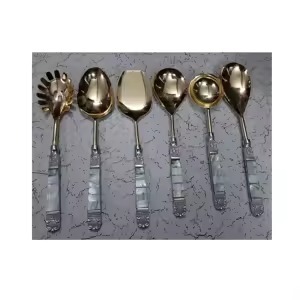 Ensemble de saladier en métal de qualité supérieure avec poignée en nacre Cuillère et fourchette design pour table à manger moderne - Product Image 4