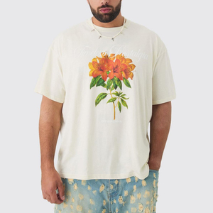 เสื้อยืดผ้าฝ้ายปักด้วยมือสำหรับคู่รักชายและหญิงแขนห้าส่วนลายดอกไม้100% 210ก. - Product Image 2