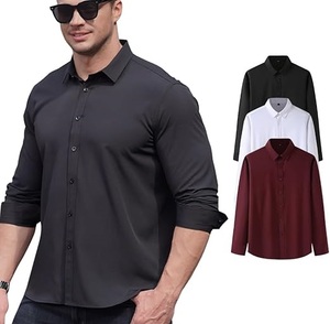Camisa de vestir de hombre de alta calidad con logotipo personalizado, camisas de vestir con botones de moda transpirables formales de negocios de oficina - Product Image 1