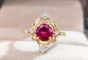 Round Cut Lab-Grown Ruby <b>Ring</b> in 10K Solid <b>Gold</b> Unique <b>Vintage</b> Engagement <b>Ring</b> with Metal Tone/Purity Change Options - Product Image 3