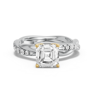 แหวนเพชรทรงดอกทิวลิปแบบ Asscher พร้อมวงแหวนประดับเพชรแบบเชือก - Product Image 1
