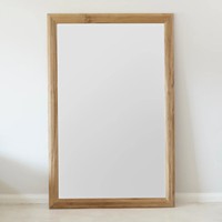 Miroir mural rectangulaire contemporain en teck, style ferme moderne, verre biseauté, 200 cm, pleine longueur, cadre de 10 cm d'épaisseur pour la maison, l'hôtel