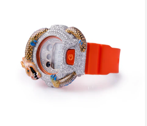 นาฬิกาดราก้อน เบเซลพร้อมหน้าปัดกระจก-ตัวเรือนทรงกลมสแตนเลส รุ่นสีส้ม กันน้ำ 10 บาร์ - Product Image 2