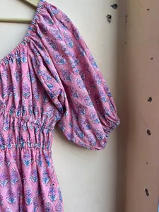 Robe imprimée en blocs de main rose tuniques indiennes imprimées en blocs robe à la main robe longue en coton indien robe imprimée indienne - Product Image 5