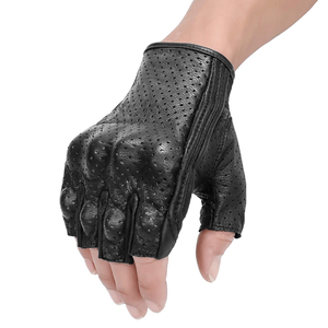 Guantes de moto de cuero sin dedos unisex con armadura de nudillos-Estilo liso para viajes y deportes al aire libre - Product Image 2