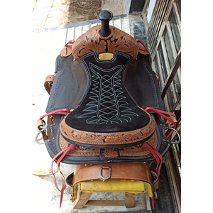 Selle de cheval western haut de gamme en cuir écologique de buffle, finition teinte naturelle au tambour - Product Image 5