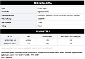 Регулятор давления газа DEM WR0400FL с латунным корпусом, 2 расходомера, для аргона и CO2, для сварки TIG и MIG - Product Image 3