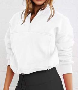 Women Hooded Quarter Zip Sweatshirt <b>Patchwork</b> Long Sleeve Soft Fleece Pullover Casual <b>Top</b> Comfy Everyday Wear Custom logo Front - Product Image 1